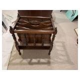 Wood divided magazine rack 18 1/2” x 13 1/2” x 19” missing one spindle on back