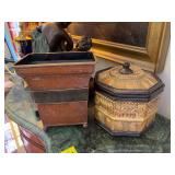 Two decor pieces- 8 1/2 inch octagon box and 8 x 9 1/4“ metal planter
