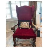 Beautifully detailed English desk and chair… desk measures 63” by 31” x 30 1/2”. The chair is 27” x 30” x 49” with the seat being 17 inches from floor.