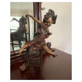 Antique bronze sculpture of girl on chair with kittens 11 inches tall by Juan Clara