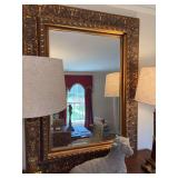 Beautifully detailed gold mirror with beveled glass 38” x 50”