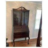 19th Century Mahogany, claw foot, three wooden shelf secretary with drop leaf 34“ x 18“ x 78 1/2“..
