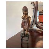 Antique 19th century bronze and spelter girl on stool by Juan Clara, 13 inches tall
