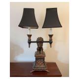 Black and gold lion double candelabra style table lamp  14“ x 24“ with a 7 in. base