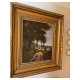 Beautifully framed oil on canvas painting of sheep in the meadow 32“ x 36“ signed Black