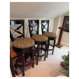 Set of three Wooden Black with red undertone barstools 19” x 19” x 48” the seat is 31” from floor