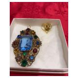 Heart pin and vintage necklace charm