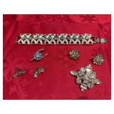 J Coro bracelet, 2 pair of earrings, brooch and pin