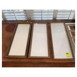 Three nice gold picture frames can be used with or without mats. 22 1/2 X 9 1/4”, 22 1/2 X 9 1/2“ AND 23 1/2 X 9“