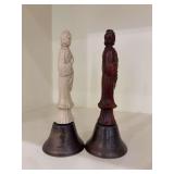 Pair of unique and rare resin vintage collectible Chinese Blanc de Chine bells, featuring a figure of Guanyin holding flowers…..5-3/8” tall