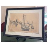 Vintage Signed Lionel Barrymore reproduction etching titled 'Quiet Waters'…..22 x 16-1/2