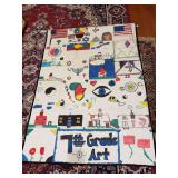 Hand sewn quilted wall hanging depicting children’s 7th Grade artwork…..43-1/2 x 64……exact school is not known