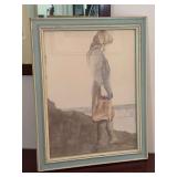 Framed and signed vintage art print titled 'Sea Wall' by artist Christine Rosamond, originally produced in 1973…..14-1/2 x 18-1/2