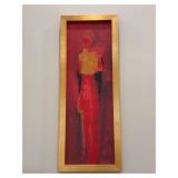 Signed and numbered (V Klauss 42/500) abstract painting featuring red tones and a tall, narrow composition framed in a simple gold-colored frame…..19-1/4 x 51-1/4