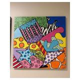 Original signed (J. Hanks) oil on canvas featuring whimsical wine glass motif…..36” square