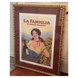 Beautifully framed & matted, limited edition (259/1000) vintage-style offset lithograph poster titled 'La Famiglia' featuring artwork by Susan Pate for the Robert Mondavi winery…..32-1/2 x 41