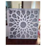 Wrapped oil on canvas geometric floral print…..24” square….has a great 3D affect