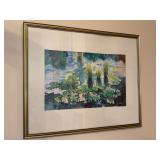 Very nice vibrant and colorful signed watercolor print by Sher ‘98…..29–/4 x 23-1/4