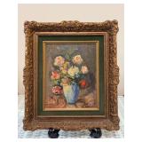 Vintage floral still life oil painting on canvas, featuring thick, textured brushwork….see pics for signature…..13-1/4 x 15