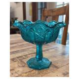 Vintage LE Smith Aqua Blue Glass Compote…..6-1/2”D x 6-1/4” tall