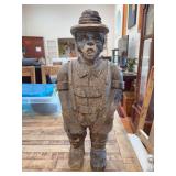 Vintage hand carved wooden folk art figurine with visible aged and weathered texture in the German Oberammergau style…..21-1/2” tall