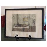Framed and signed art print titled 'Homme Couché' (Man Lying Down) by the renowned French artist Bernard Buffet…..12-1/2 x 9-3/4