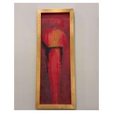 Signed and numbered (V Klauss 42/500) abstract painting featuring red tones and a tall, narrow composition framed in a simple gold-colored frame…..19-1/4 x 51-1/4