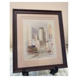 Signed (Peter) Watercolor Print featuring retro street scene…..12-1/2 x 14-1/4…..Peter Wong