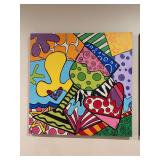 Original signed (J. Hanks) oil on canvas featuring whimsical wine glass motif….36” square