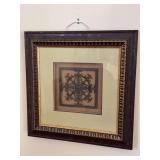 Decorative framed wall art piece, featuring medallion centerpiece…..21-1/2” square