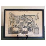 Vintage lithograph print depicting the interior of the historic Parisian restaurant 'Le Bœuf à la Mode”…..some spotting and one corner of frame is split…..14-3/4 x 10-1/2