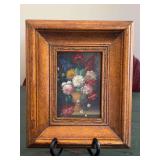 Vintage Stunning Oil on Canvas Print of Still Life Flowers in Gold Gilt Frame…..7 x 8-1/2