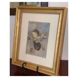 Framed and unsigned portrait of a seated woman, derived from several media types….9-3/4 x 12