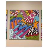 Original signed (J. Hanks) oil on canvas featuring whimsical bottle glass motif….36” square