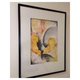 Signed D. Stone abstract watercolor and charcoal print…..25-1/4 x 33-1/4