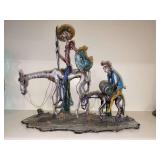 Vintage signed ceramic sculpture of Don Quixote and Sancho Panza, handmade by artist Adriano Colombo…..13-1/2 x 11 tall