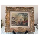 Vintage signed oil on canvas print depicting a Parisian street scene, by the French artist Georges Gerbier…..15-1/2 x 13-1/2
