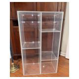Side-by-side clear acrylic display stand…..some scratching…..42-1/4” x 12-1/4” x 41” tall