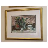 Signed and dated (Sher ‘94) still life watercolor depicting kitchen window & countertop scene…..30-1/4 x 24-1/2