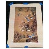 Vintage unframed Asian lithograph print titled 'Flowers and Birds' by artist Hsiao Yung…..15 x 21