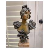 Art Nouveau Bronze Lady Bust On Alabaster Base…..11” tall