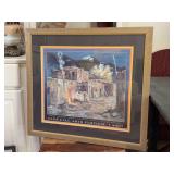 Framed and signed collectible poster titled 'Passing of Our Heritage Taos Pueblo' by artist Richard Alan Nichols, featured as the 2007 Taos Fall Arts Festival artwork…..28-1/4 x 25-1/4