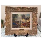 Vintage signed oil on canvas print depicting a view of Montmarte, by the artist D. Barrot …..15-1/2 x 13-1/2