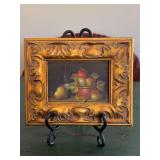 Vintage Stunning Oil on Canvas Print of Still Life Fruit in Gold Gilt Frame…..8 x 6-1/2