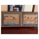 Pair of vintage intricately carved Chinese cork bark carving diorama arranged to create a 3D landscape….please see all pics (glass is cracked on 1 and some of the delicate carving has come loose….