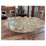Uniquely designed ceramic ruffled edge centerpiece bowl…..signed B Tallbe…..15-1/4”D x 4-3/4” tall