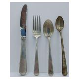 Baker Manchester BMS39 STERLING SILVER Child's/Infant Feeder Set No Monogram Mfg. Sheffield, England. Weighing 53 grams. Knife 7' L, Fork 5 1/2' L, Spoon 5' L, Infant Feeder 5 1/2' L