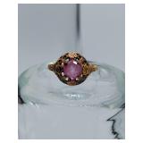 Antique 10K Gold Ring with Pink Stone. Weighing 2 grams. Approximately Size 7.