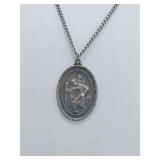 Sterling Silver Saint Christopher Medal Pendant weighing approximately 7 grams, continuous chain, no clasp, metal unknown. Total Weight of both 17 grams. See pics for length.