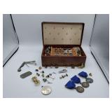 50's Cufflink, Tie Tac Collection in Vintage Men's Jewelry Box.